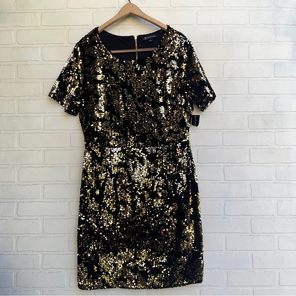 I.N.C International Concepts Black and Gold Sequin Velvet Dress NEW - Picture 2 of 7